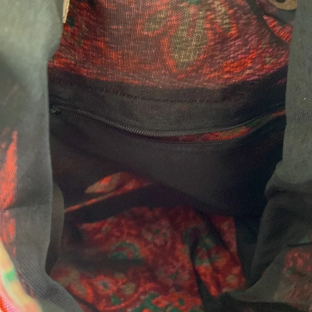 Floral boho sack tote bag with suede style straps